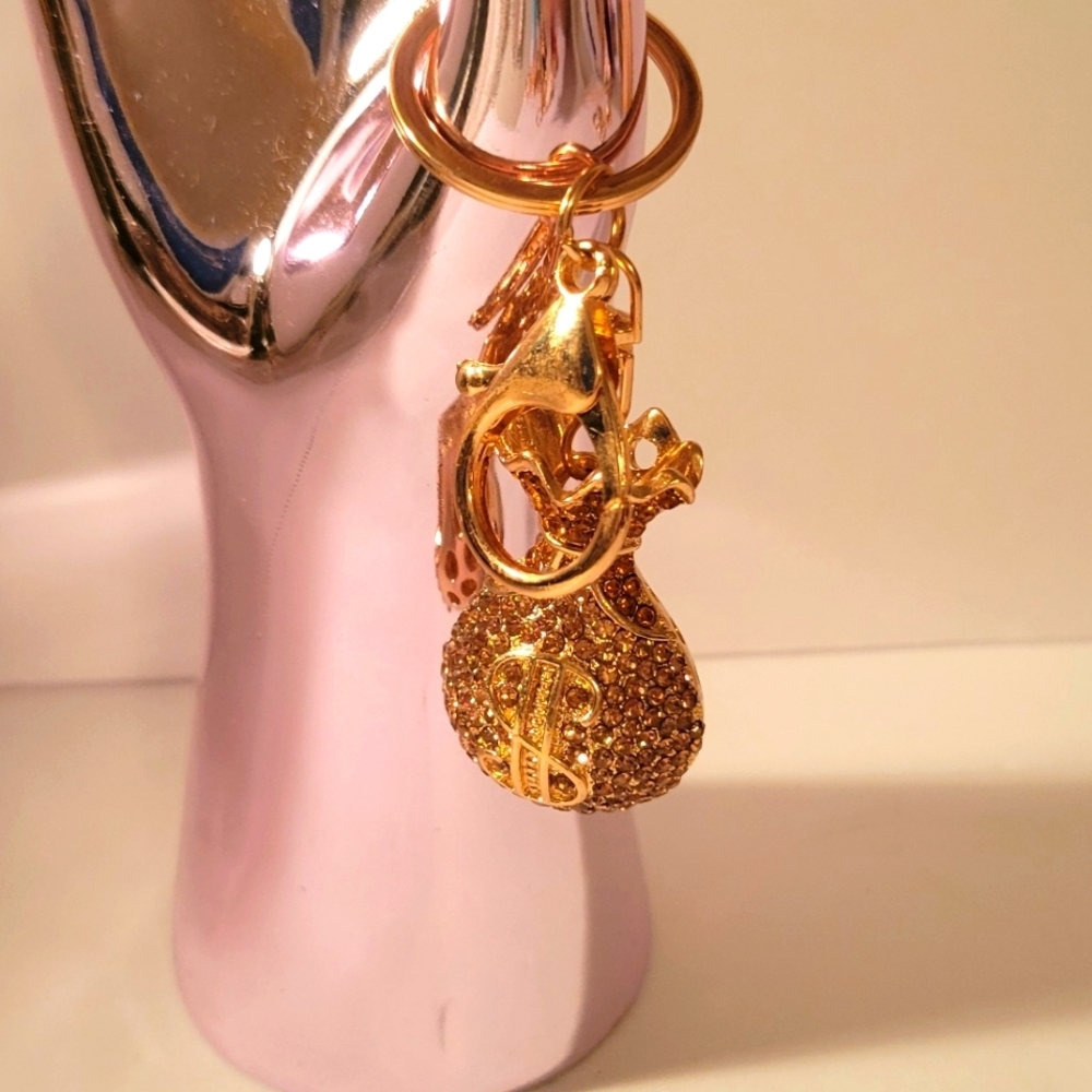 Gold Keychain with Rhinestones or Purse Charm.